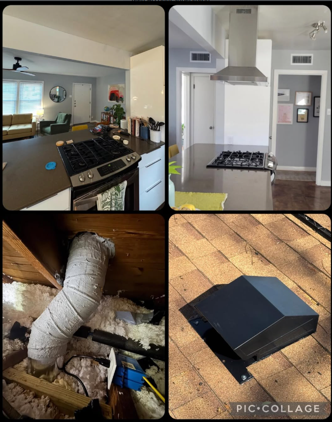 Island Range Hood Install with new 6" ducting, electrical and vent.