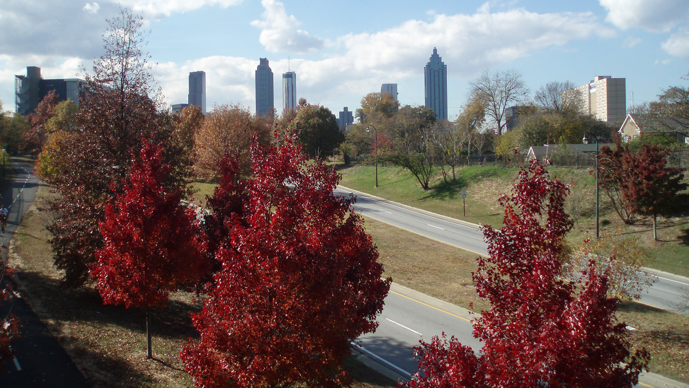 Freedom Park bordering Freedom Parkway, a road heading towards Downtown Atlanta