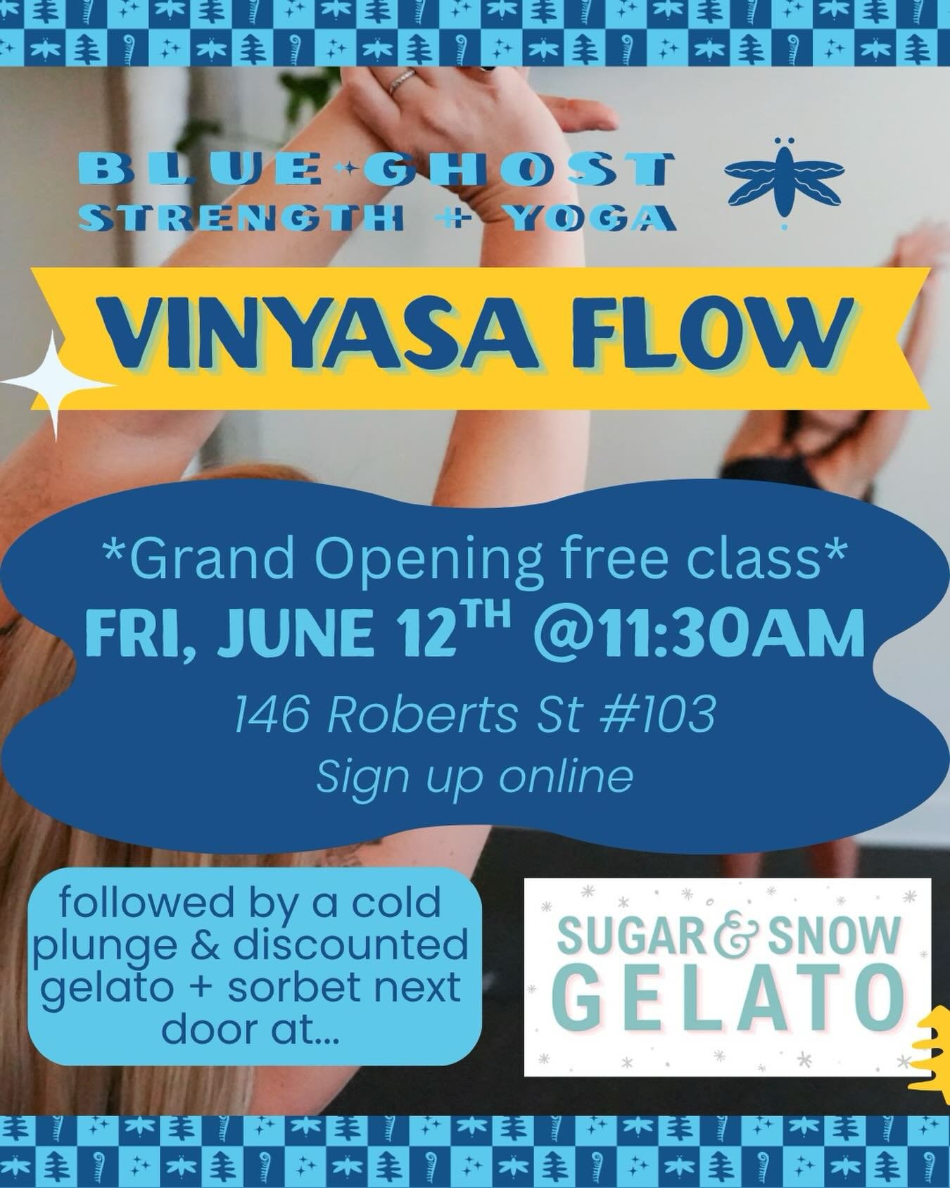 bringing a new meaning to the &ldquo;cool down&rdquo; part of class&hellip;

Snag a scoop of delicious gelato or dairy-free sorbet from our new neighbors @sugarandsnowgelato after a warm vinyasa flow this Friday @ 11:30am🍦

As part of our Grand Open