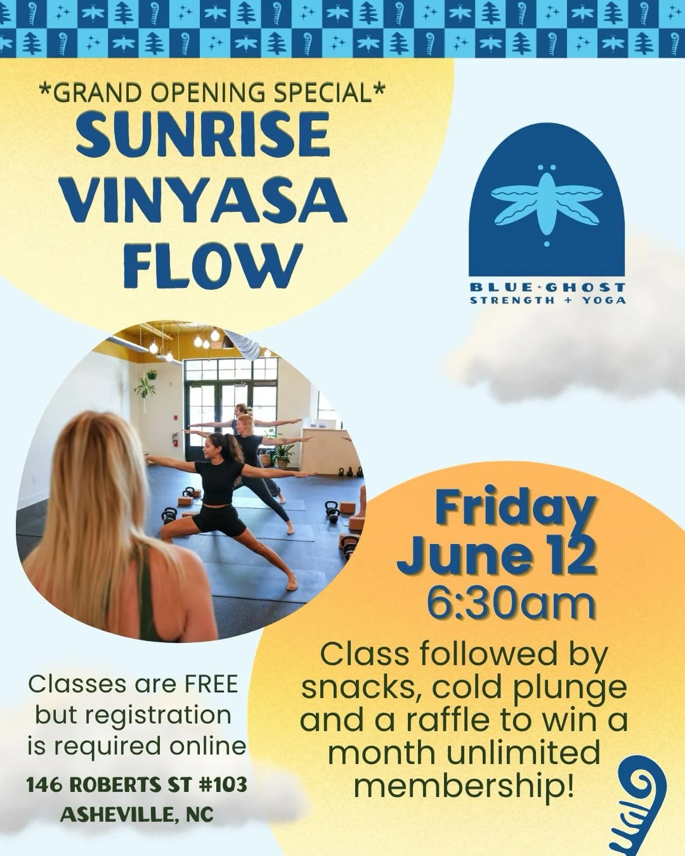 For our early birds 🦢 ☀️

Start your day off right with movement, meditation, snacks &amp; a cold dip. Be the very first to kick off our Grand Opening weekend at our 6:30am vinyasa flow tomorrow (Friday) morning 🧘

Class is free! Sign up online to 
