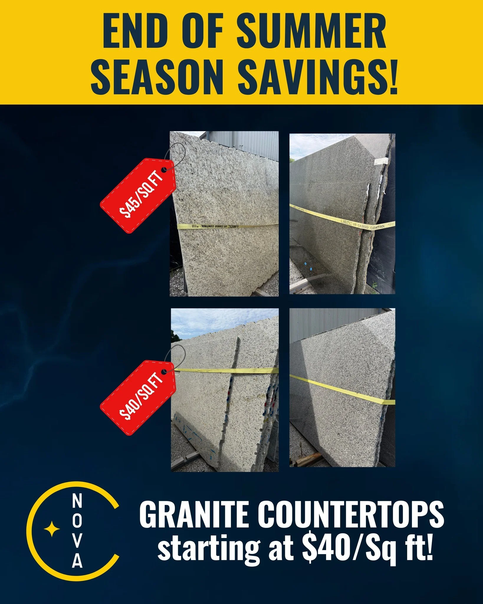 Just a few more days to save!! 

Last day to lock in these prices is August 30th! Save on granite the entire month of August! 

Check out our website for all of the details on our end of summer sale.
https://erienova.com/end-of-summer-sale

** This s