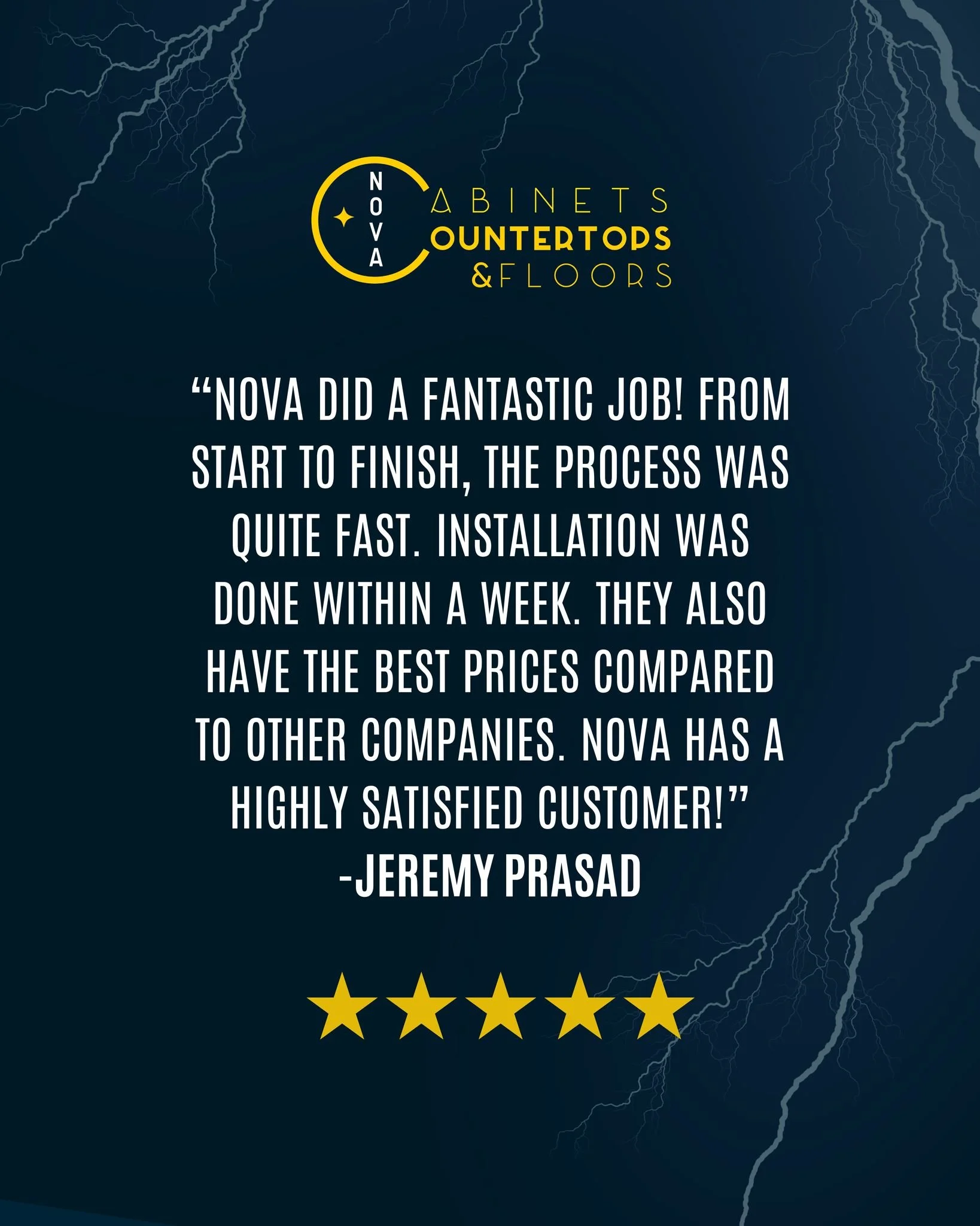 Another FIVE STAR experience! 👏🏻

Thank you, Jeremy, for the great review and for trusting us with your project. We&rsquo;re proud to help bring beautiful, high-quality countertops into homes like yours!

Your support means a lot to our team!