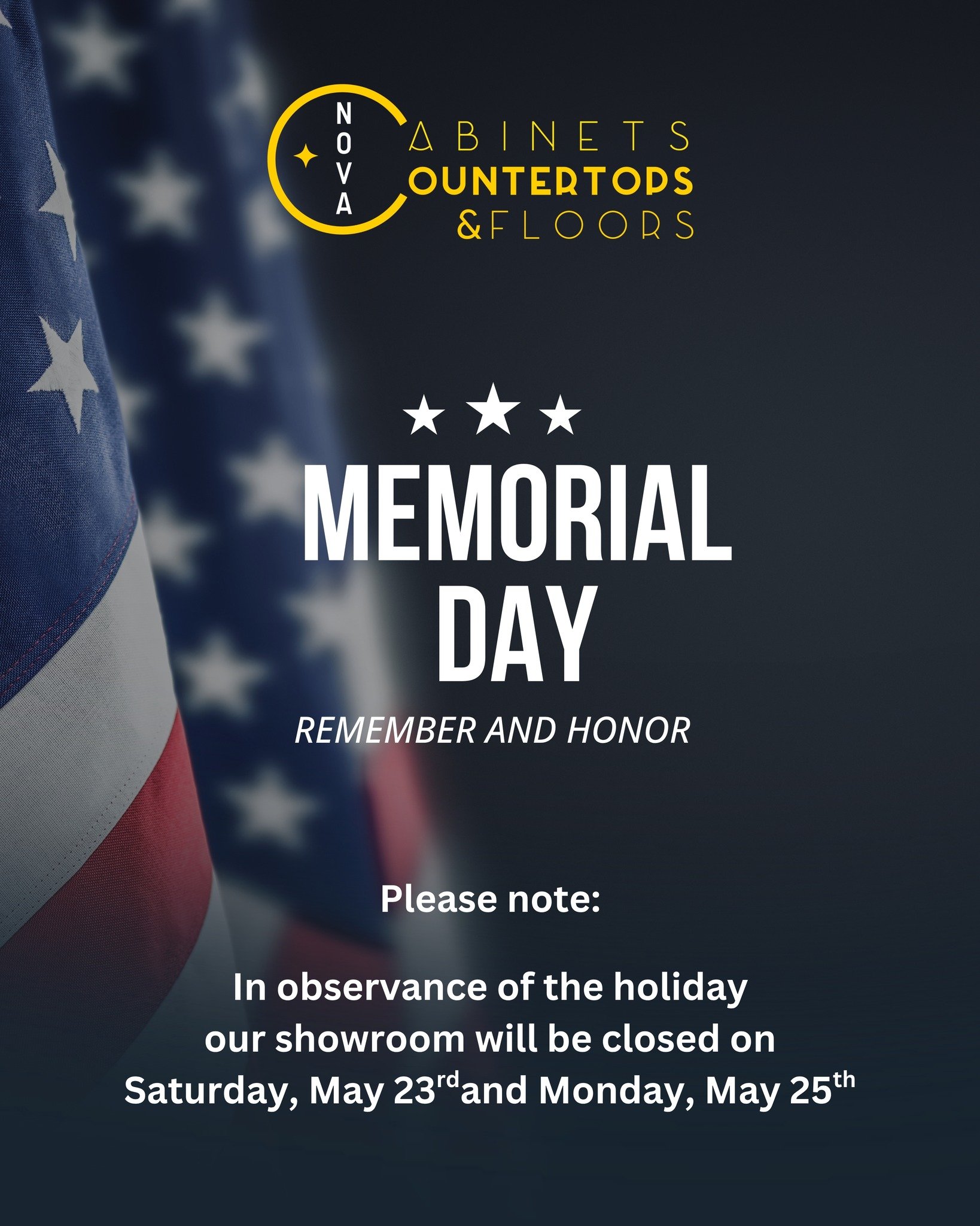 Please note: 

In observance of the holiday this weekend, our showroom will be closed this Saturday, May 23rd and Monday the 25th. 

We are here all week long and plan to reopen on Tuesday the 26th with our normal business hours. Ready to schedule a 