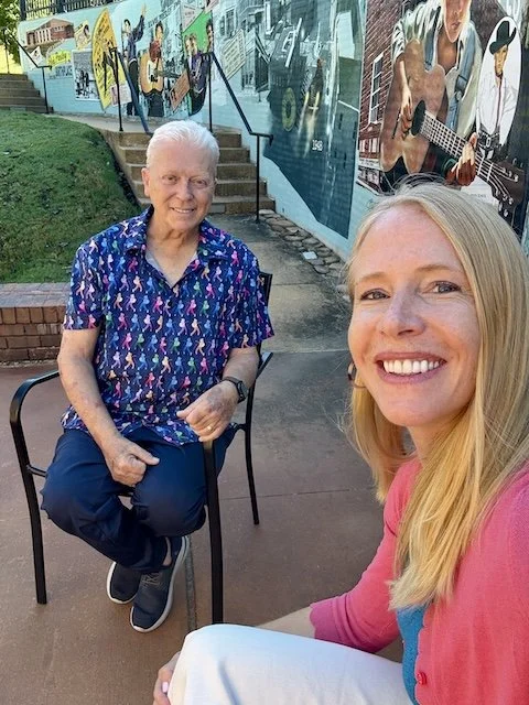 Darley Newman with Roy Turner at the Elvis Presley Birthplace in Tupelo, as Roy shares stories from Elvis’s childhood where it all began.