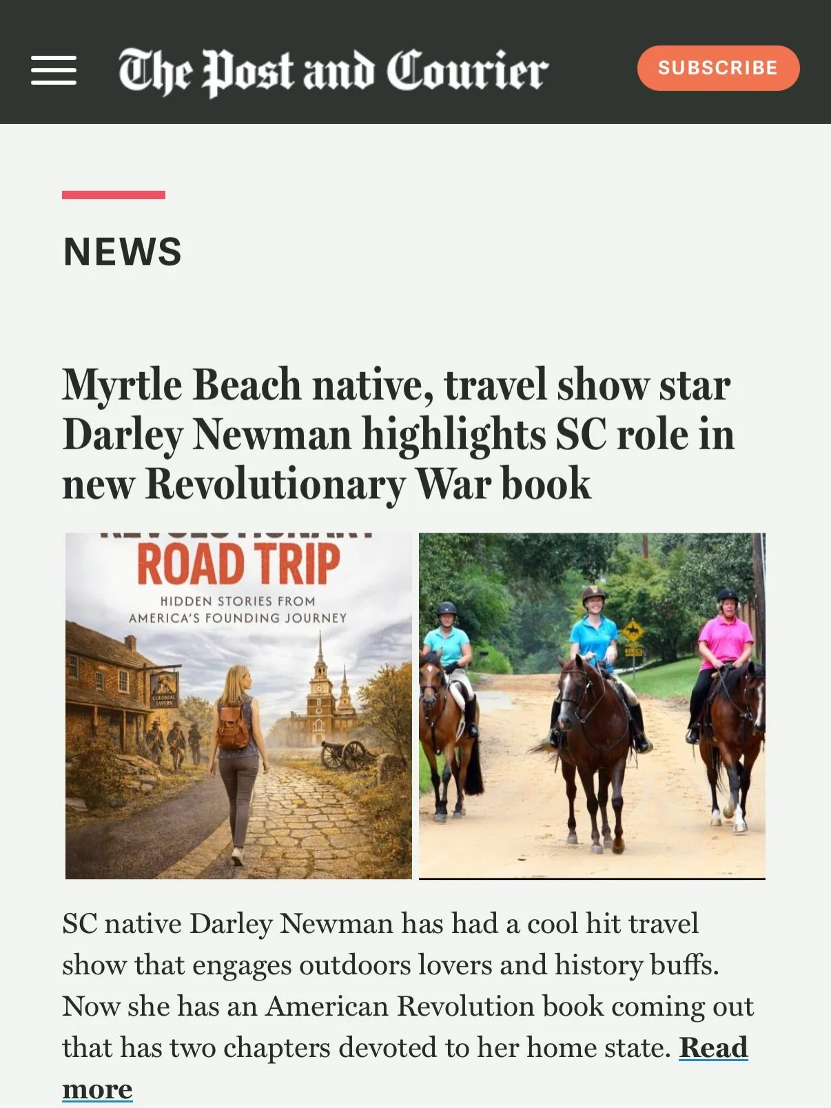 Front page news in my home state ❤️ South Carolina native. Travel show host. Now&hellip; an American Revolution book &mdash; with two chapters devoted to SC.

So honored to be featured in The Post and Courier and love that Charleston is an opening ch