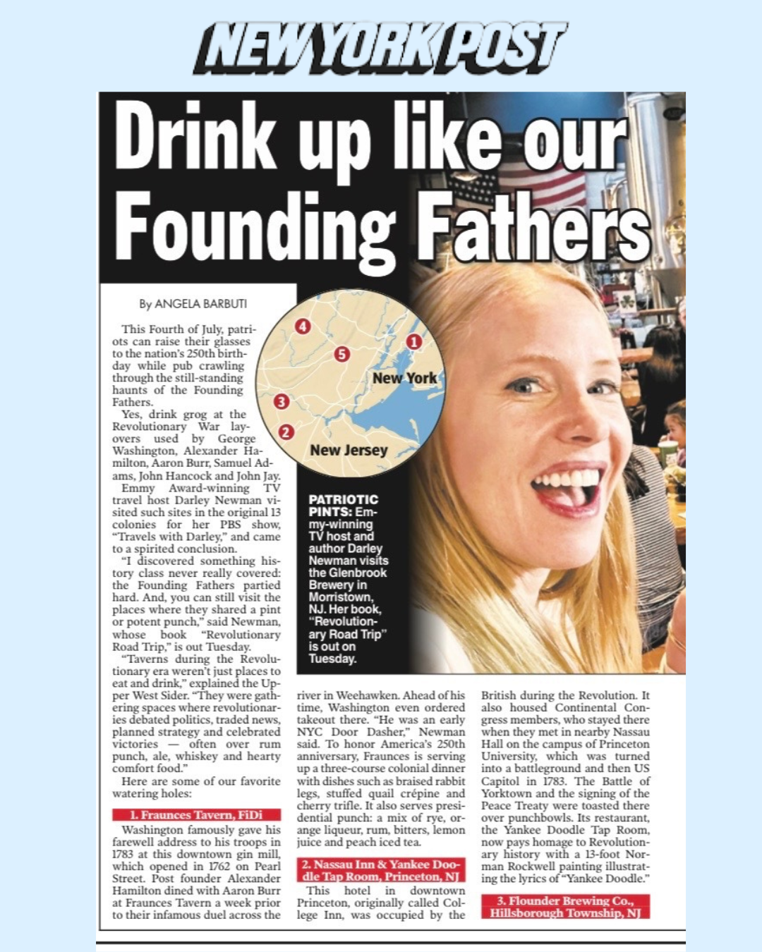 Darley Newman Shares Her Expert Guide to Revolutionary War Taverns with the New York Post