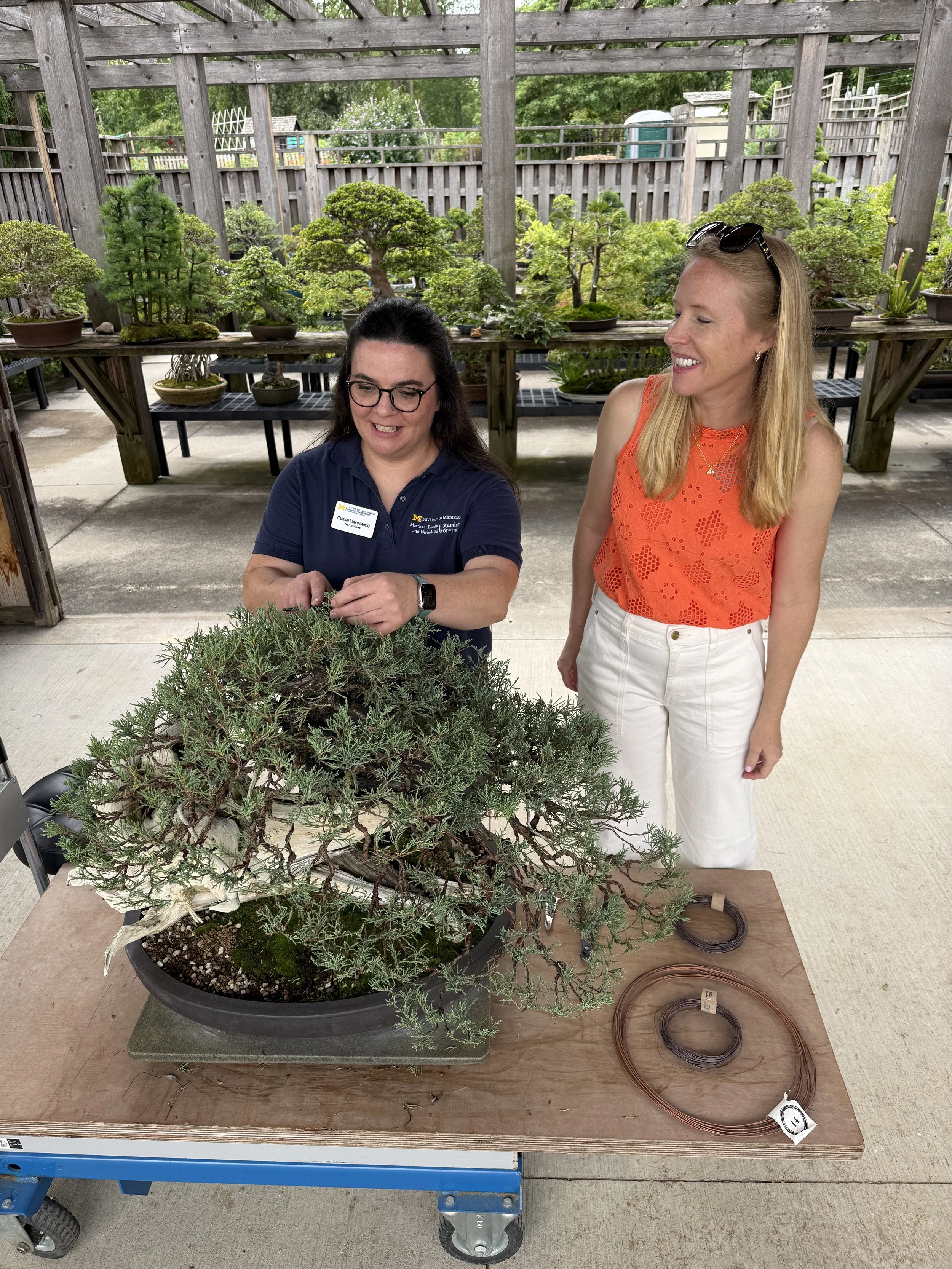 matthaei-botanical-Carmen Leskoviansky-with-darley-and-bonsai-1.JPG