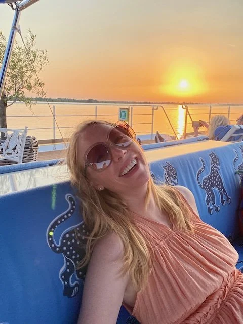 Darley Relaxing and Enjoying the Sunset on SS Bon Voyage sailing on the Garonne River