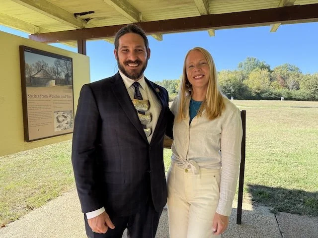 Darley Newman with Brady Davis at the Chickasaw Village Site along the Natchez Trace—sharing the history, culture, and the living stories of the land.