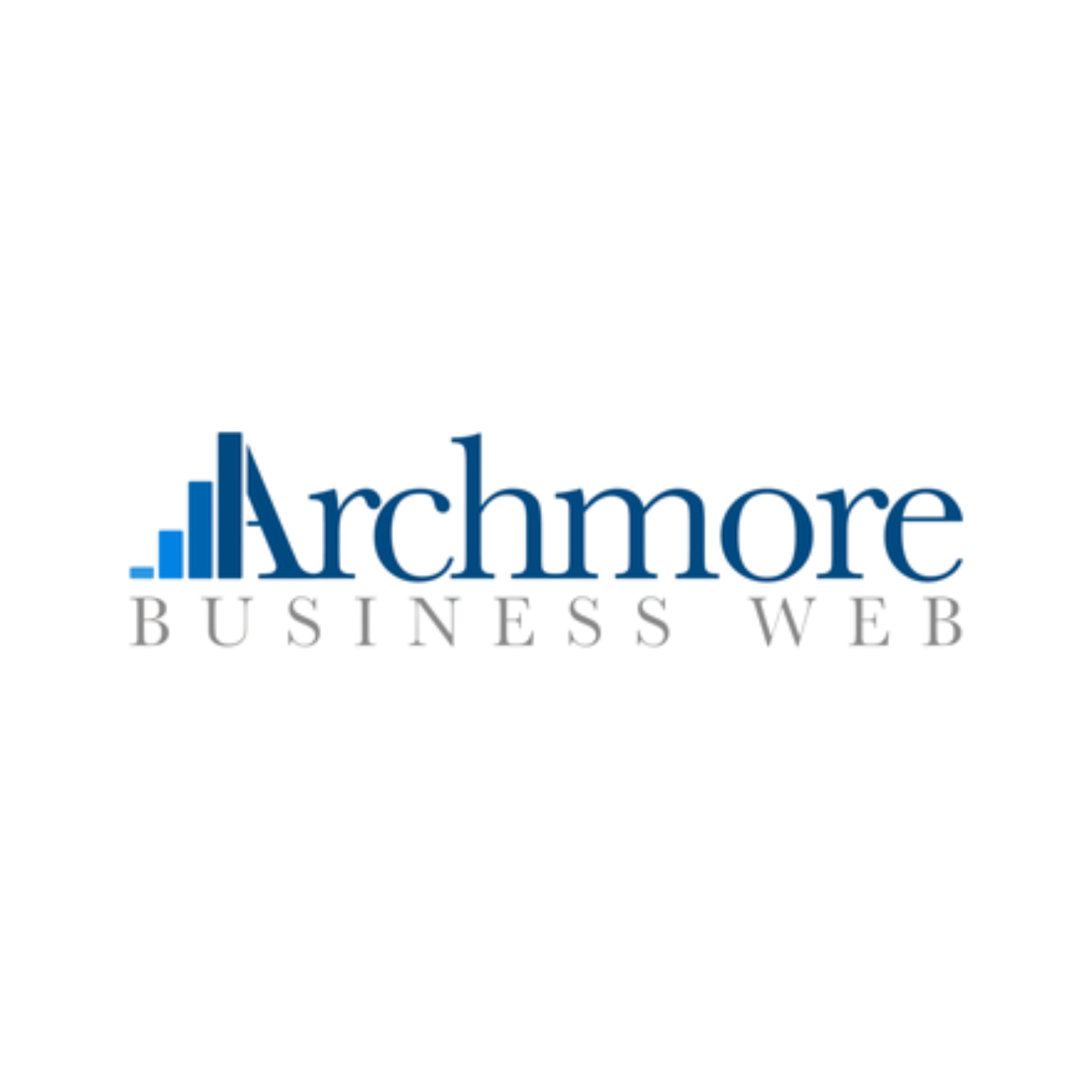 Logo for Archmore Business Web, featuring blue text with a stylized bar chart graphic to the left of the word "Archmore.