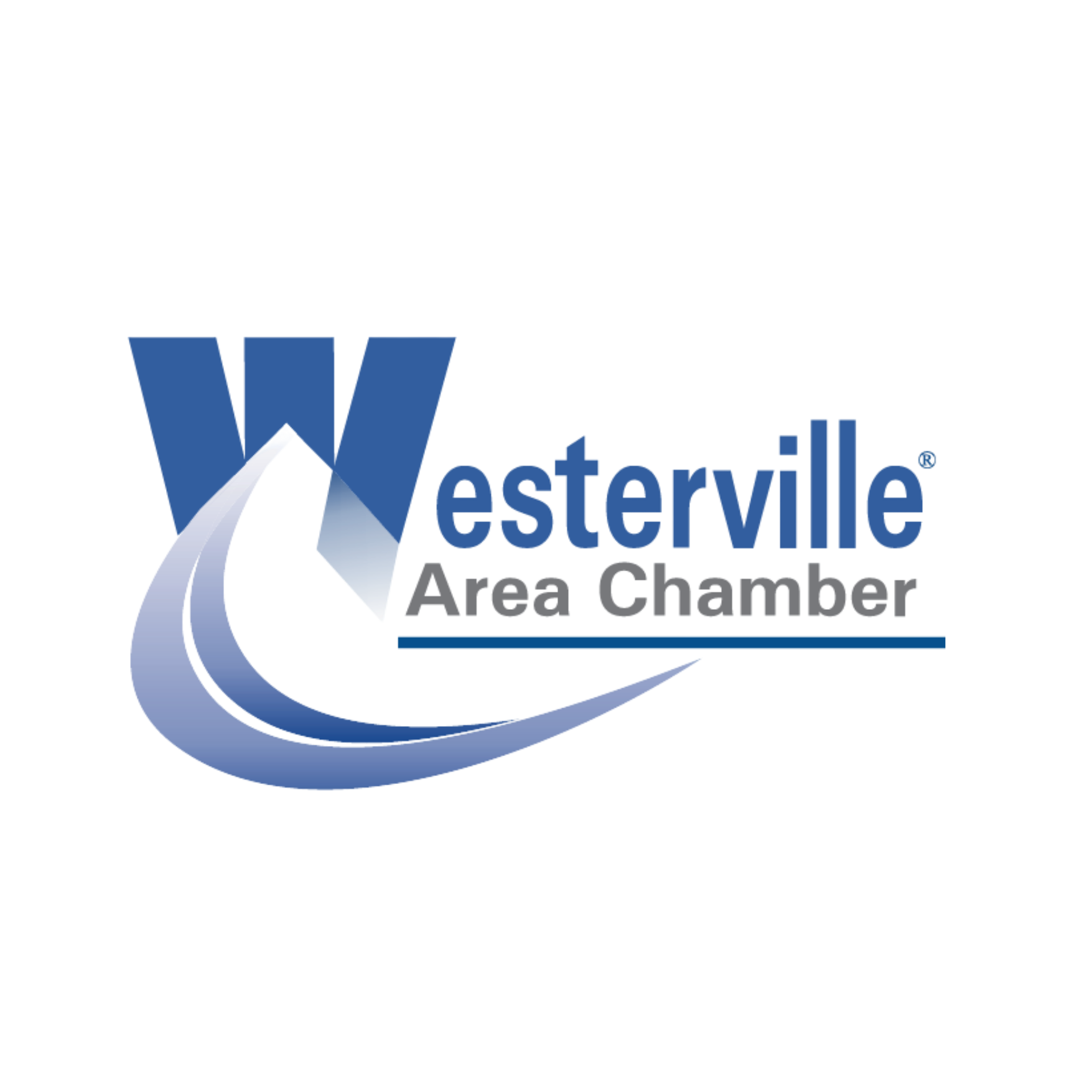 Westerville Area Chamber logo with a large blue "W" and curved swoosh under the text.