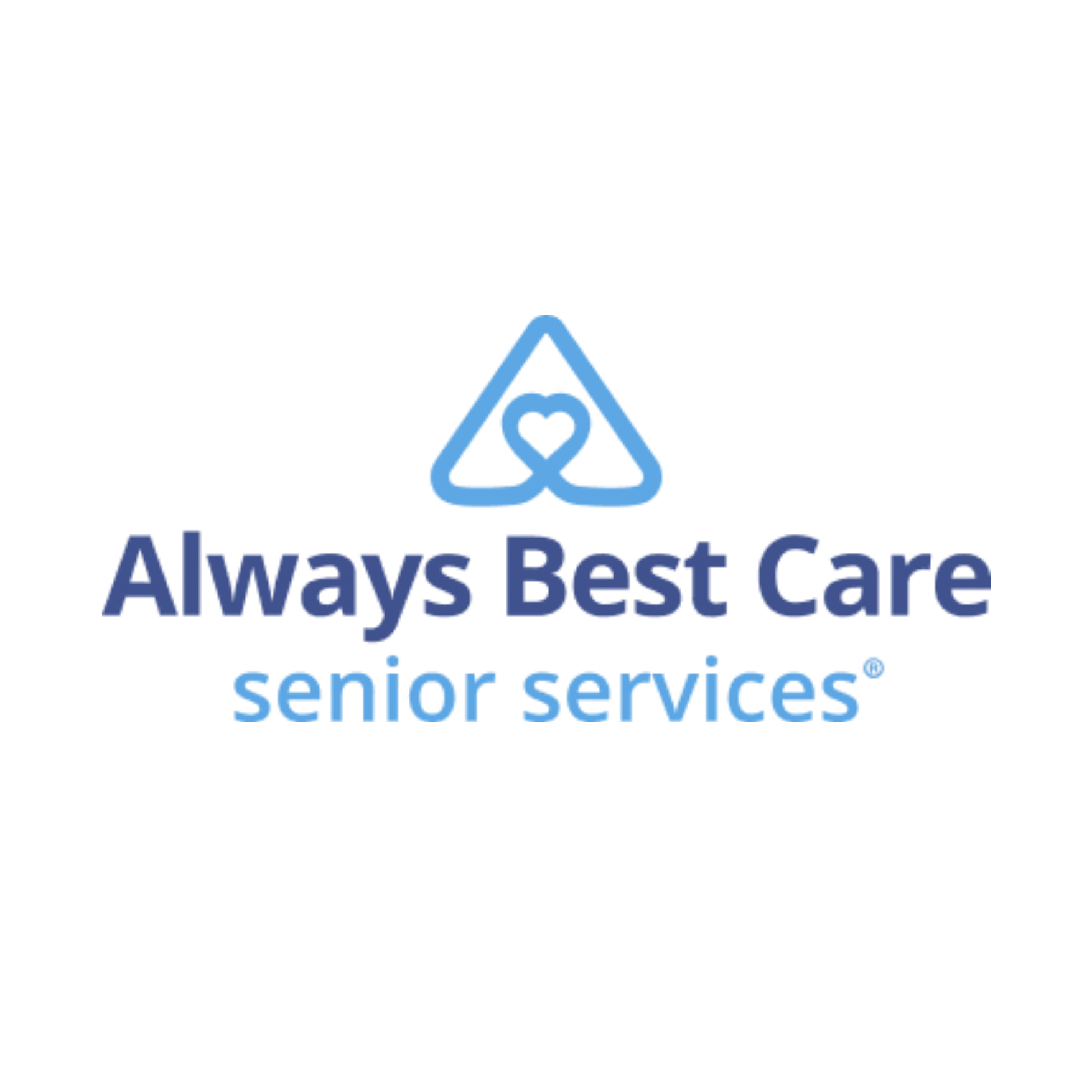 Always Best Care senior services logo with a blue outlined triangle and heart symbol above the company name.