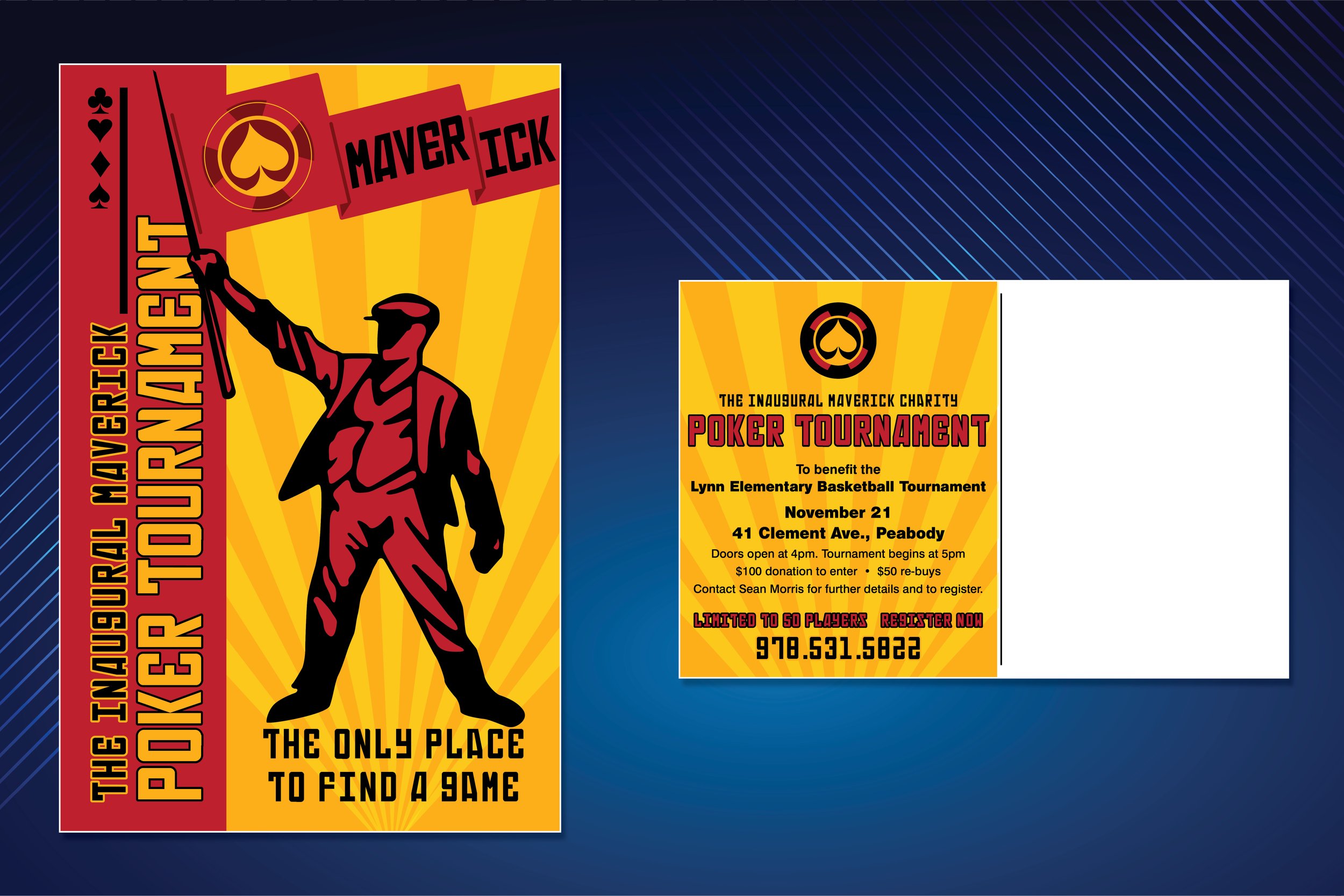 Poster and mailer for a poker tournament fundraiser.