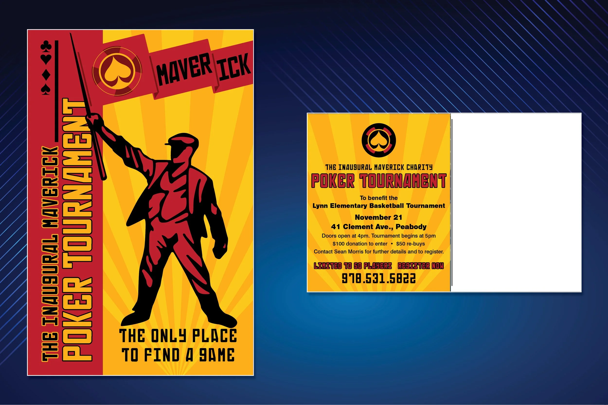 Poster and mailer for a poker tournament fundraiser.