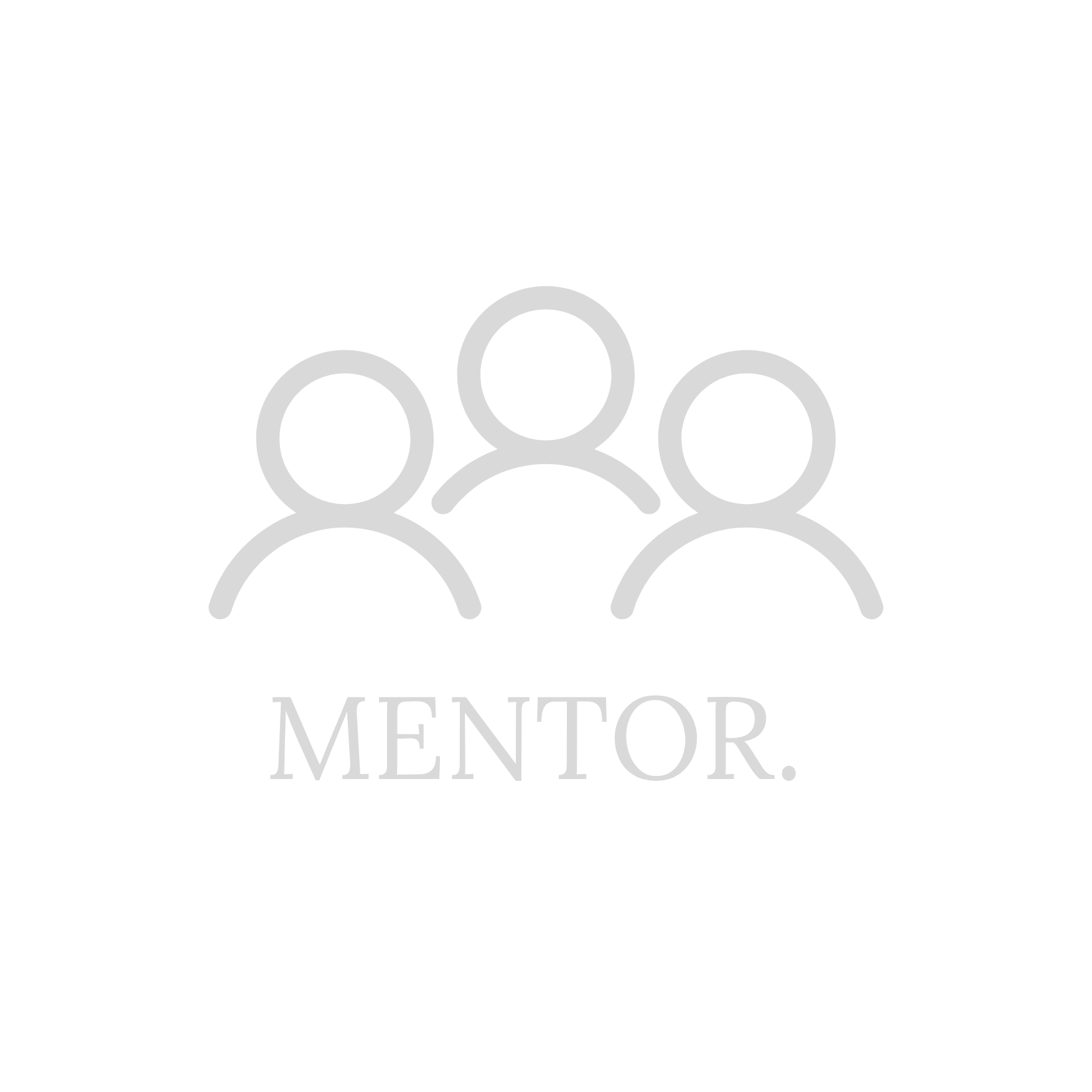 Graphic with three simple line drawings of people and the text 'MENTOR.' underneath.