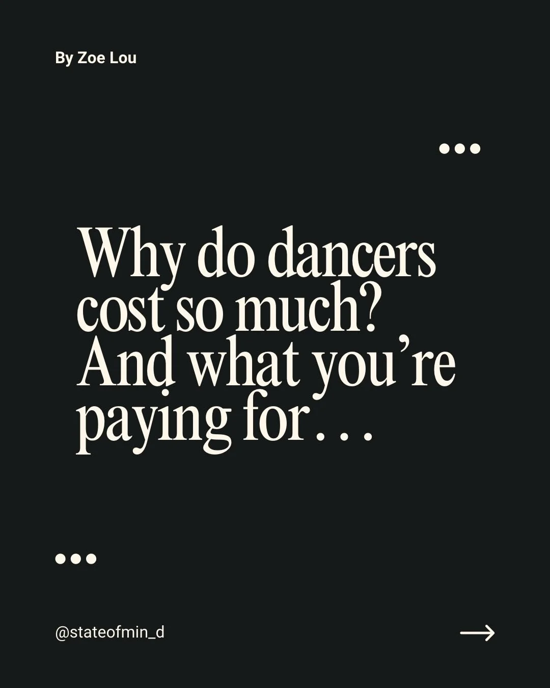 Ever wondered why dancers &ldquo;cost so much&rdquo;? 
Well you&rsquo;re not just paying for a few minutes on stage! You&rsquo;re investing in years of training, physical intelligence, professionalism and the ability to elevate the stage or your even