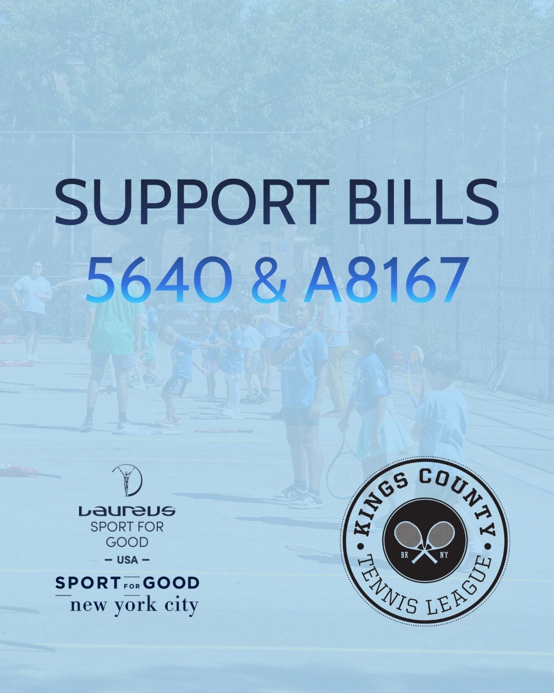 Our youth deserve access to safe and thriving spaces to play!

As part of @Laureus_USA Sport for Good NYC, KCTL is proud to support Senate Bill S5640A and Assembly Bill A8167, which will increase funding for sport programs and create a more equitable