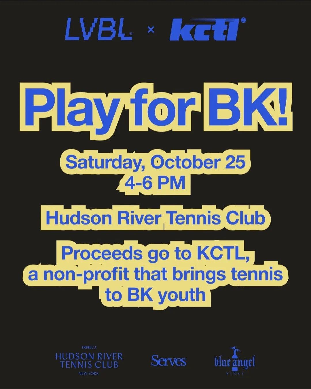 WHAT: @lvbl.club and KCTL are throwing a fun, fast-paced event to raise money for KCTL, a tennis nonprofit that brings free tennis lessons and equipment directly to Brooklyn youth. Play tennis, watch the matches, or just come for the party. We&rsquo;