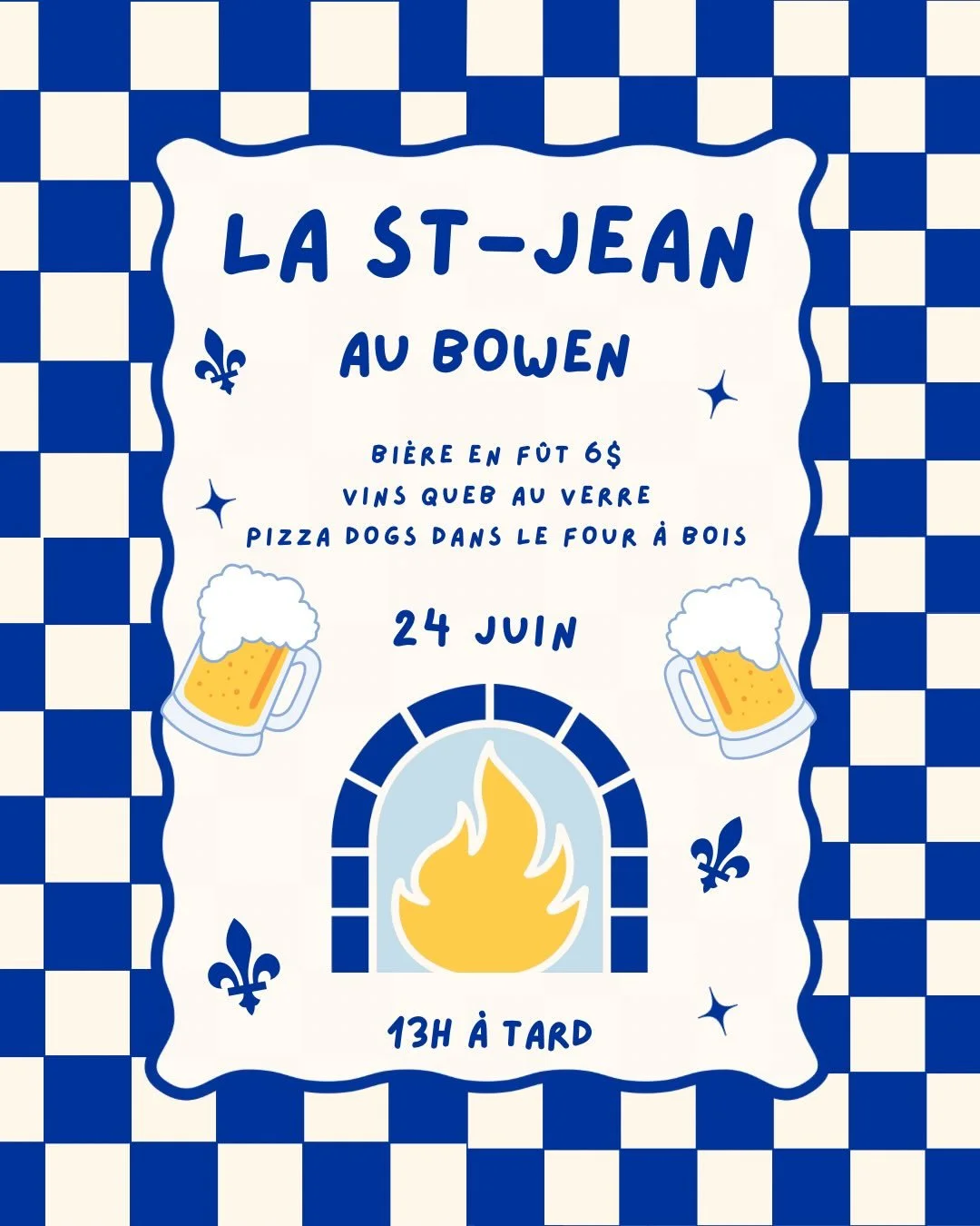 ⚜️ ST-JEAN ⚜️
P&rsquo;tit deal sur la bi&egrave;re 
Vins d&rsquo;ici au verre 
Pizza dogs dans le four &agrave; bois 🌭🍻
On a test&eacute; &ccedil;a hier pis c&rsquo;est malaaaaade! 
Am&egrave;ne ta gang avant de sortir en soir&eacute;e 
Viens en fa