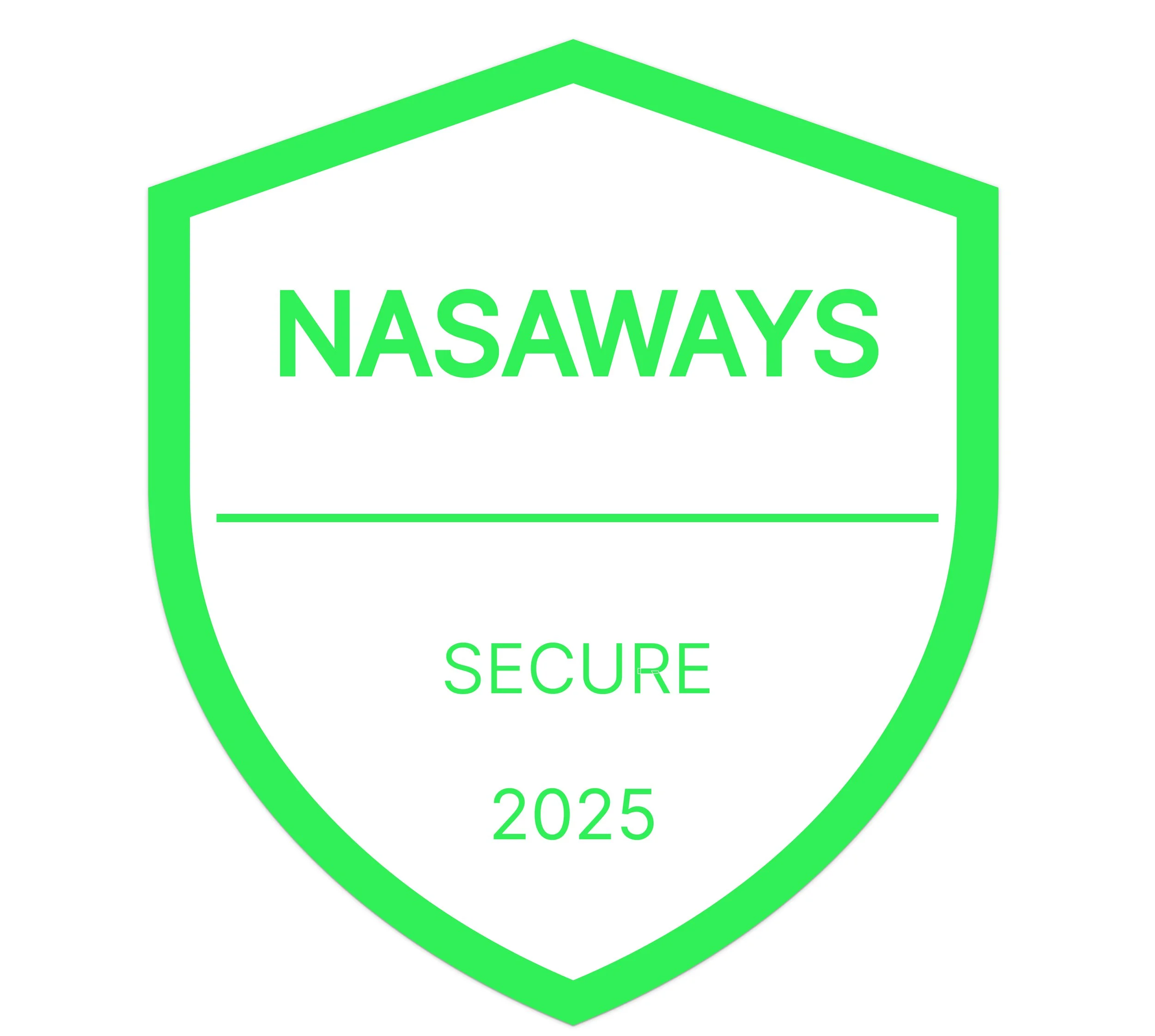 NASAWAYS Security Emblem: Green shield representing financial protection and the SECURE 2025 strategic commitment.