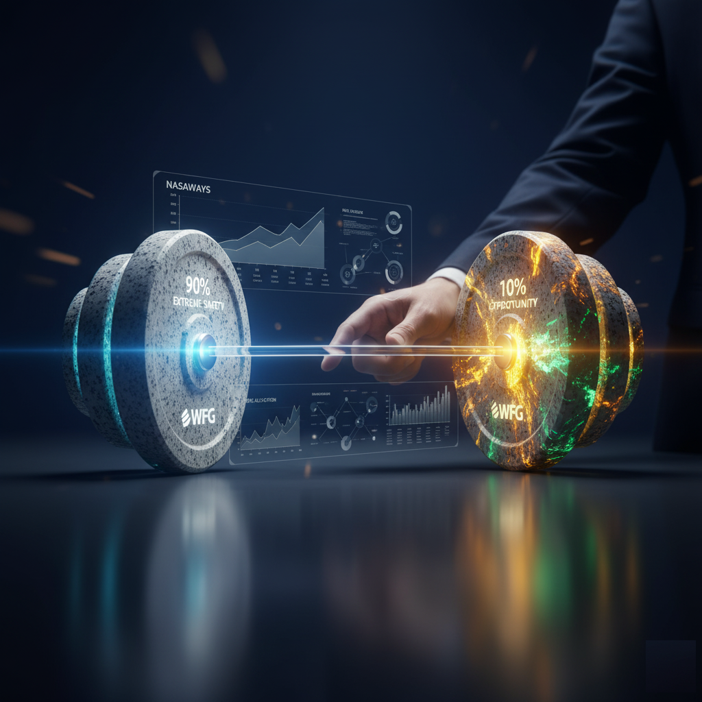 Anti-Fragile Barbell Strategy: Financial professional allocating 90% to extreme safety and 10% to high opportunity for wealth protection and growth.