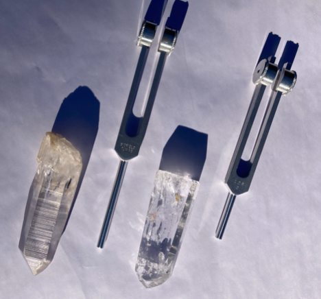 Crystals and tuning forks for biofield tuning.