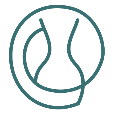 Stylized line drawing of a woman with long hair, facing sideways.