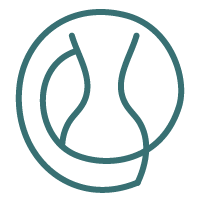 A line drawing of a circular logo with abstract curved lines inside