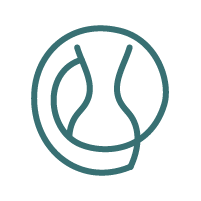 A line drawing of a circular logo with abstract curved lines inside