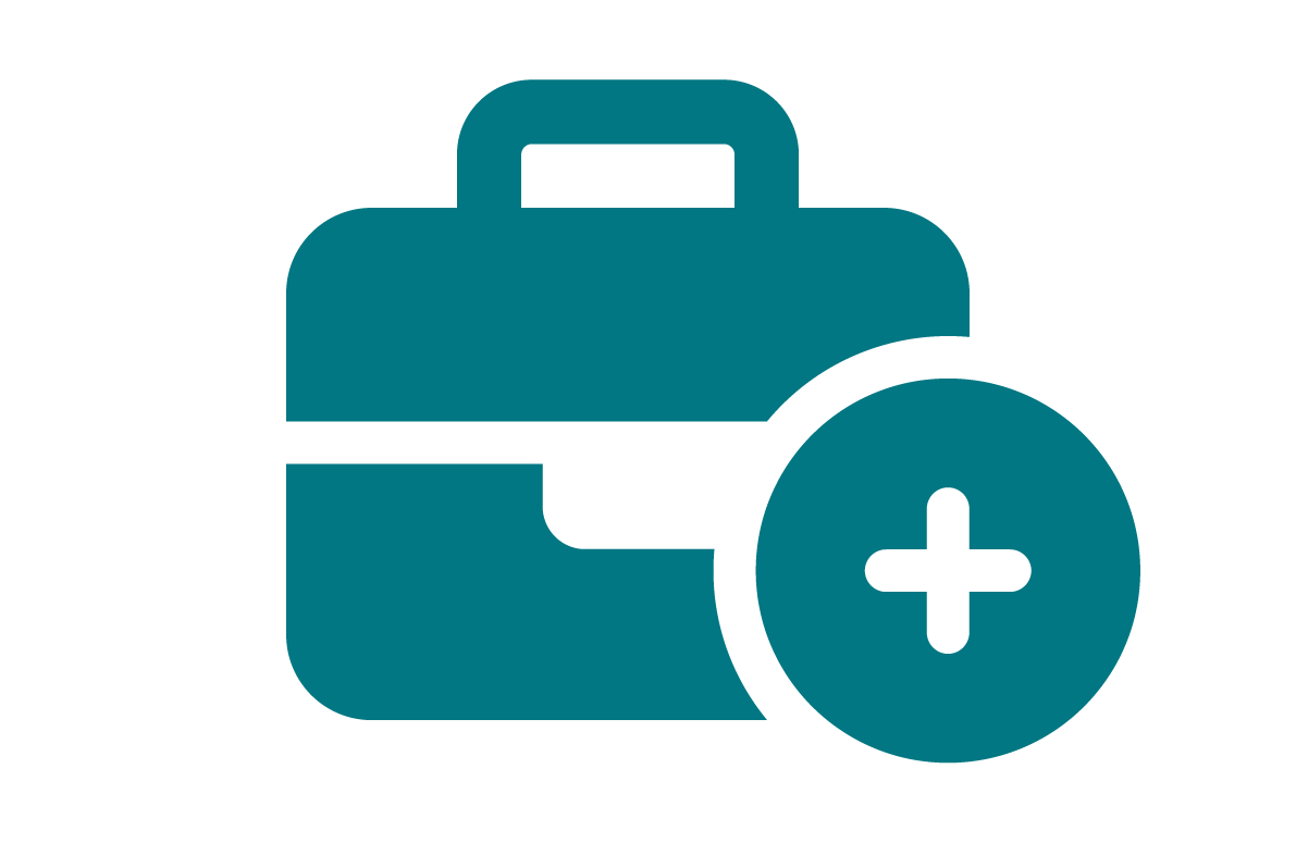 Briefcase with a plus sign, indicating employment benefits.