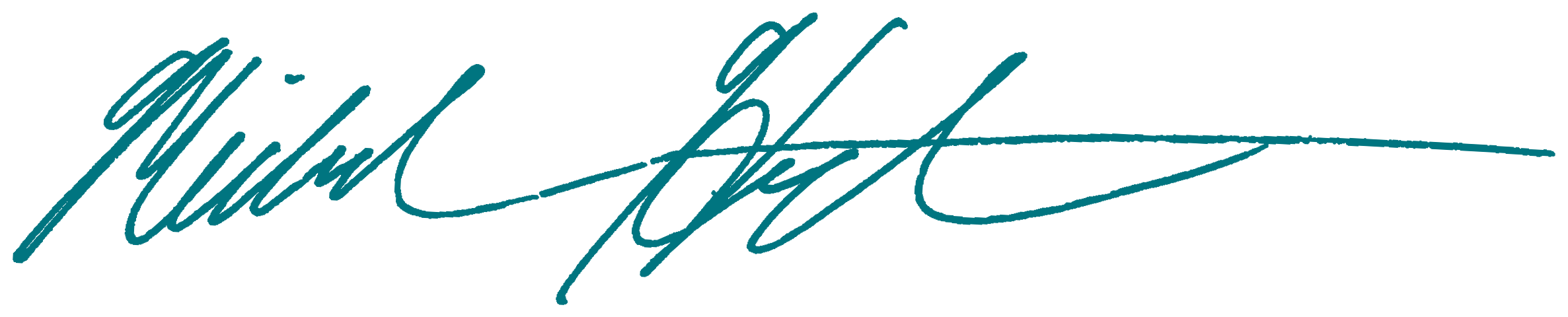 Signature of Michael Hart in teal ink