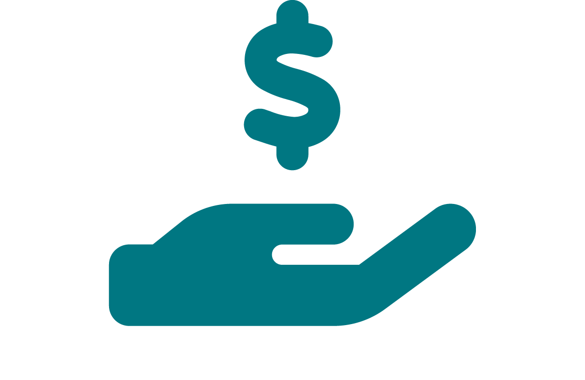 An icon of a hand with a dollar sign above it, representing financial or money related concept.