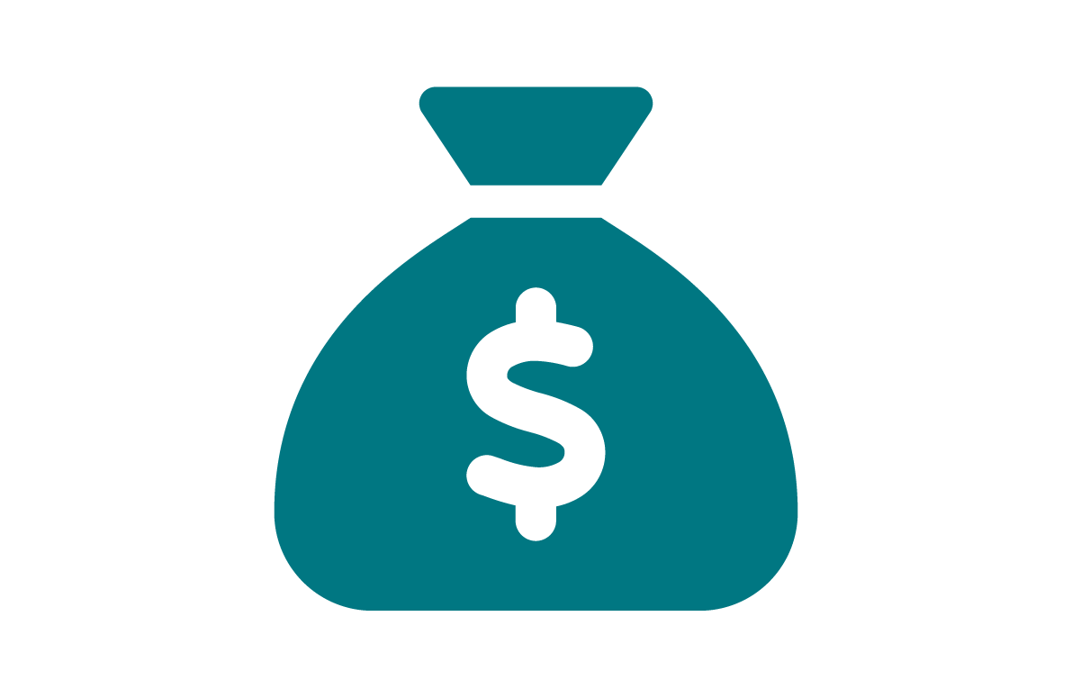 Icon of a money bag with a dollar sign on it.