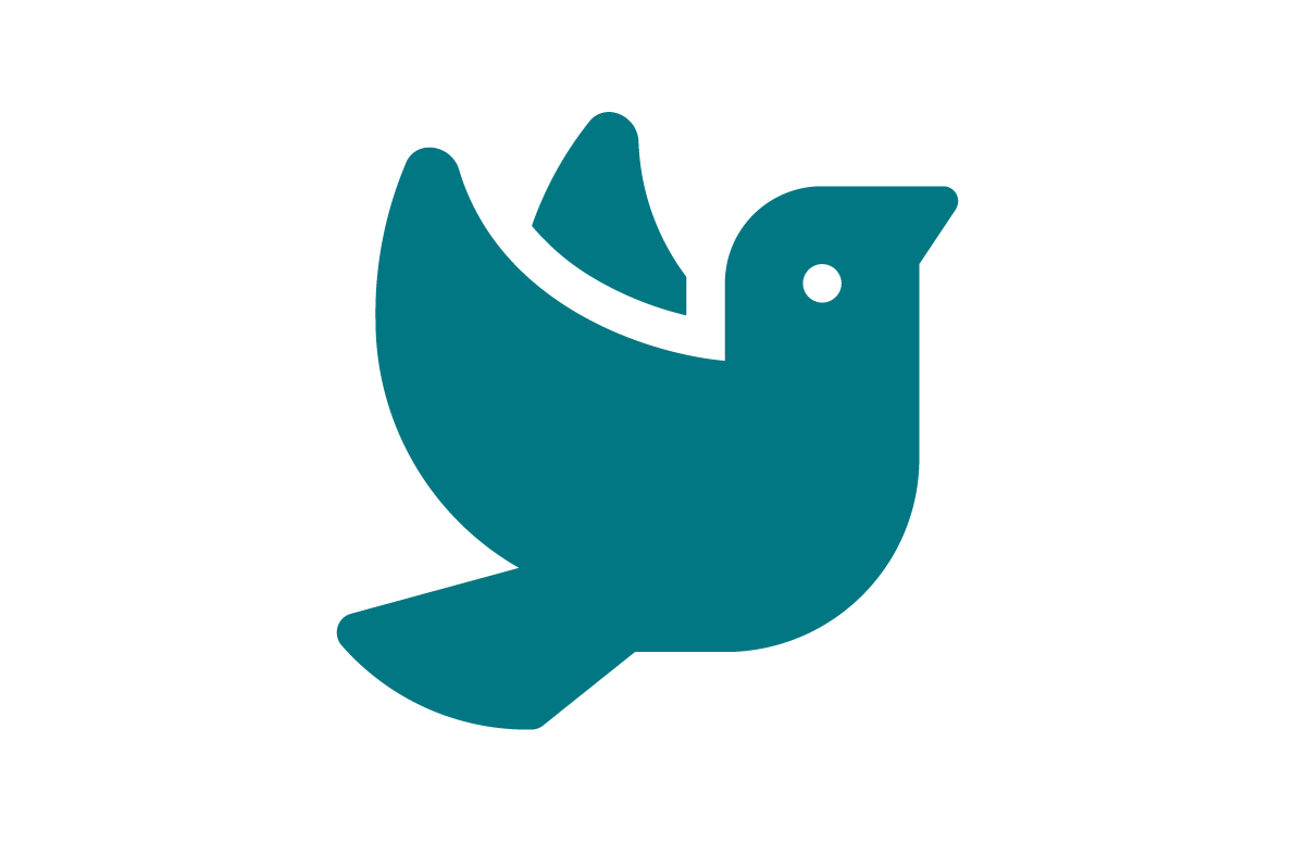 A stylized, solid teal-colored dove with a small circular eye, facing right.