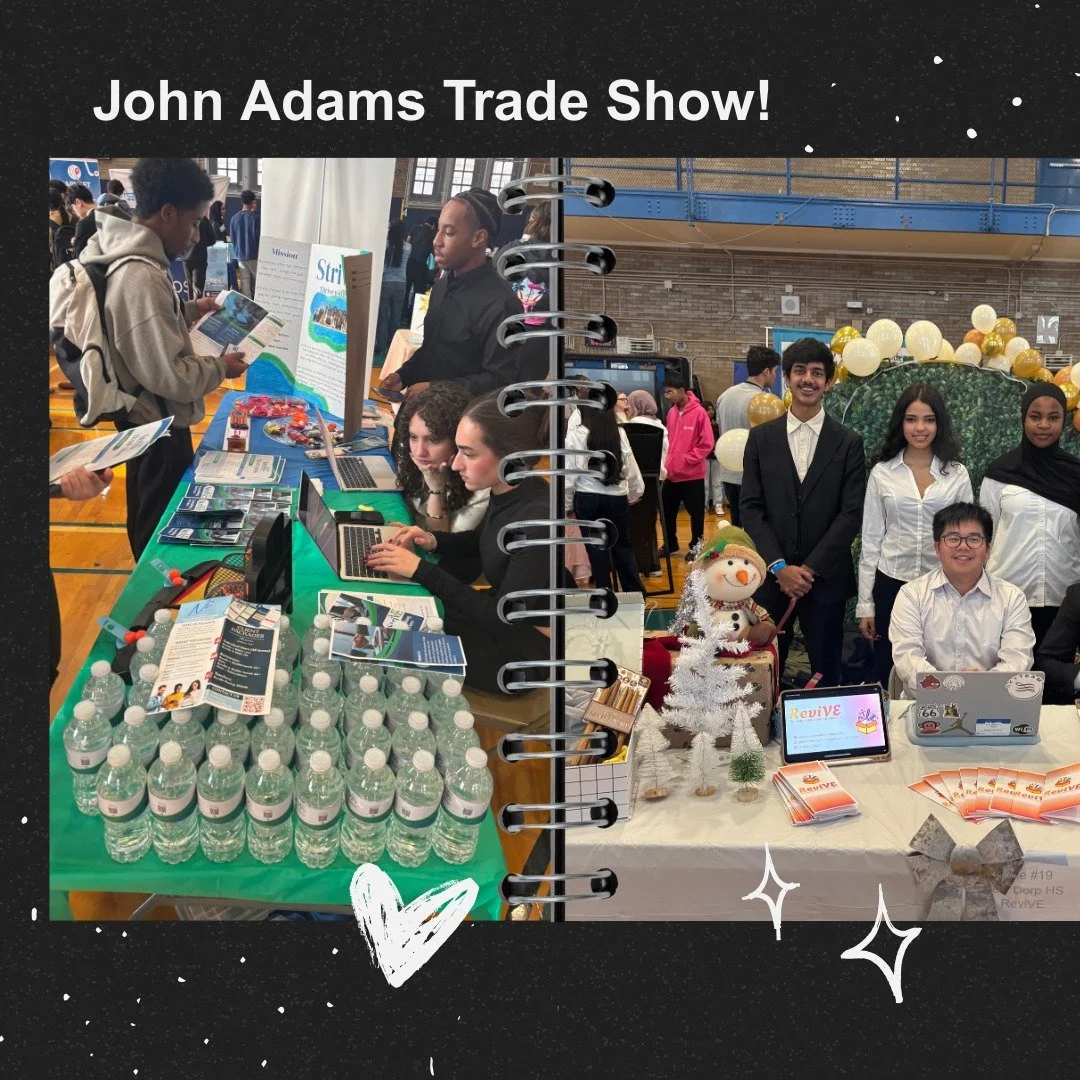 Today, two of our Virtual Enterprise (VE) firms, @strive_nyc26 and @revive_nyc26 , had the exciting opportunity to attend their first in-person trade show of the year at John Adams High School! 

It was an incredible experience for our seniors to con