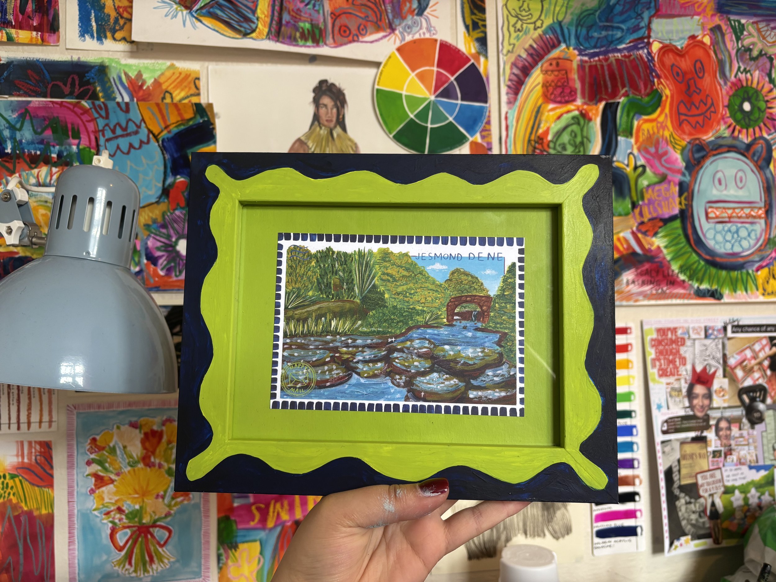 Hand-Painted Framed Postcard - Jesmond Dene