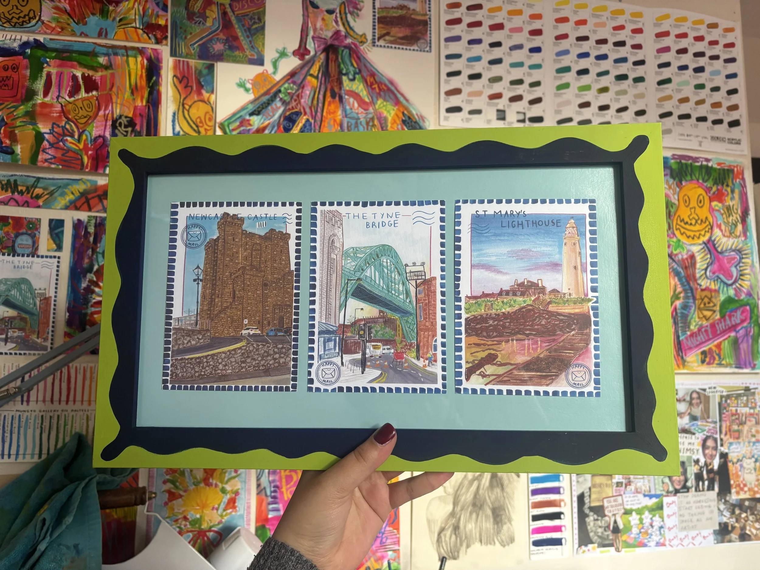 Hand-Painted Framed Postcards