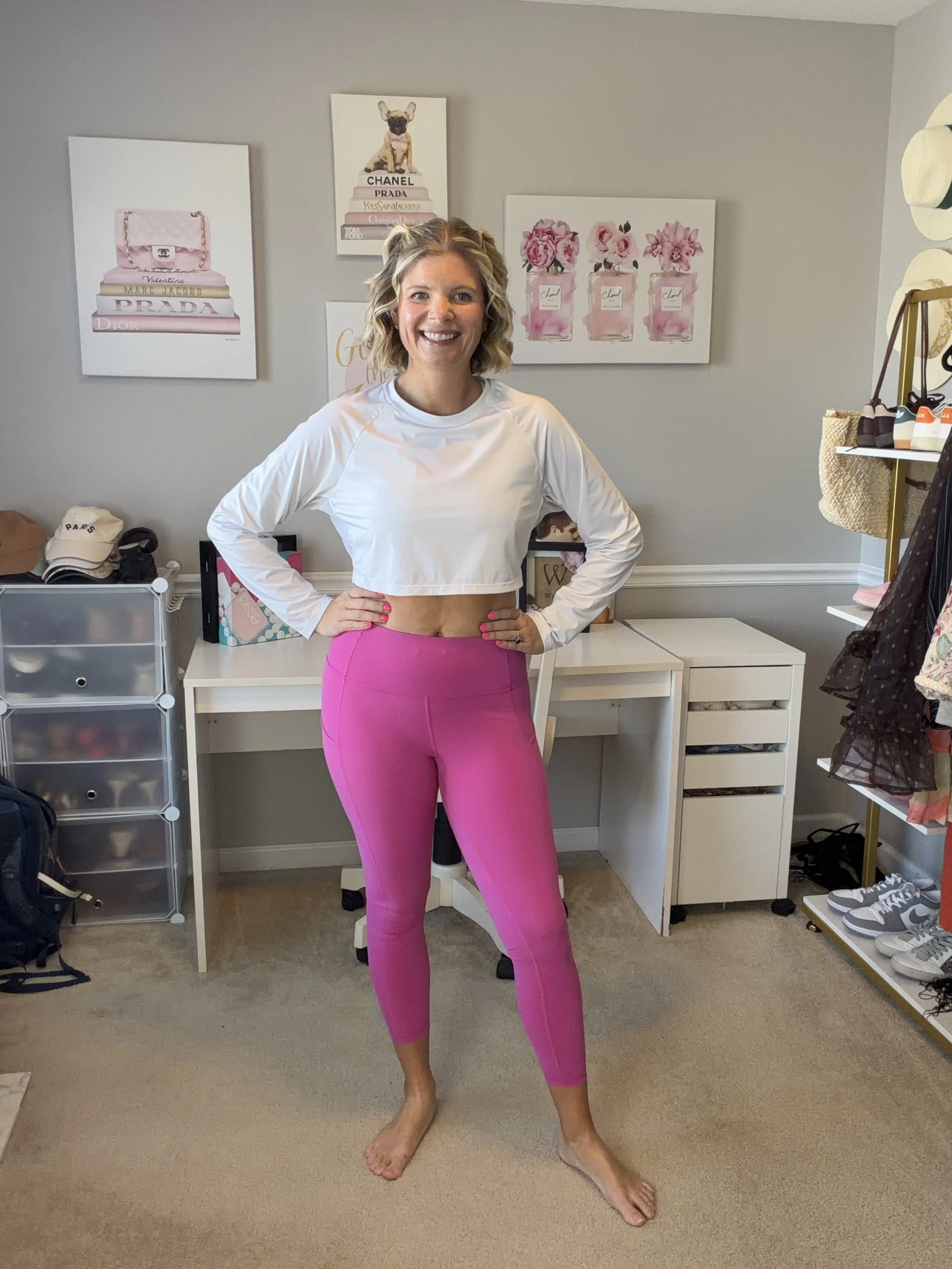 high waisted pink active leggings with pockets