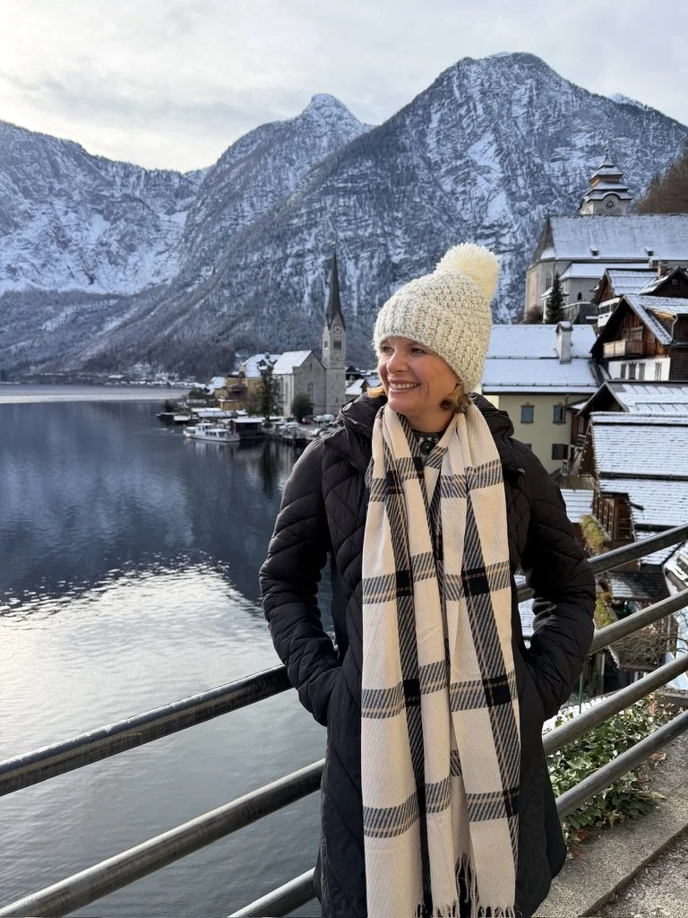 Hallstatt, Austria snow capped mountains, cute winter outfit