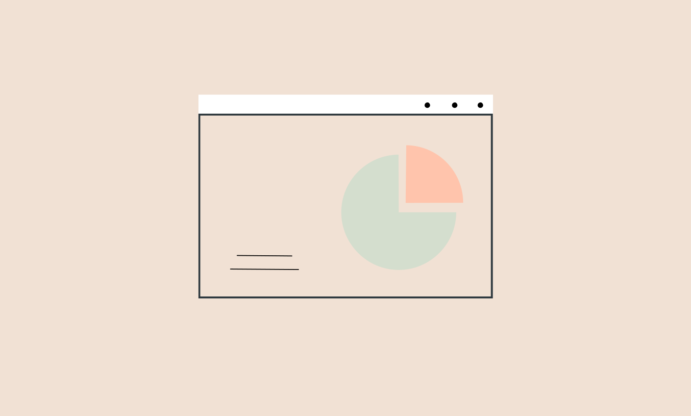 Browser window displaying a pie chart and text lines.