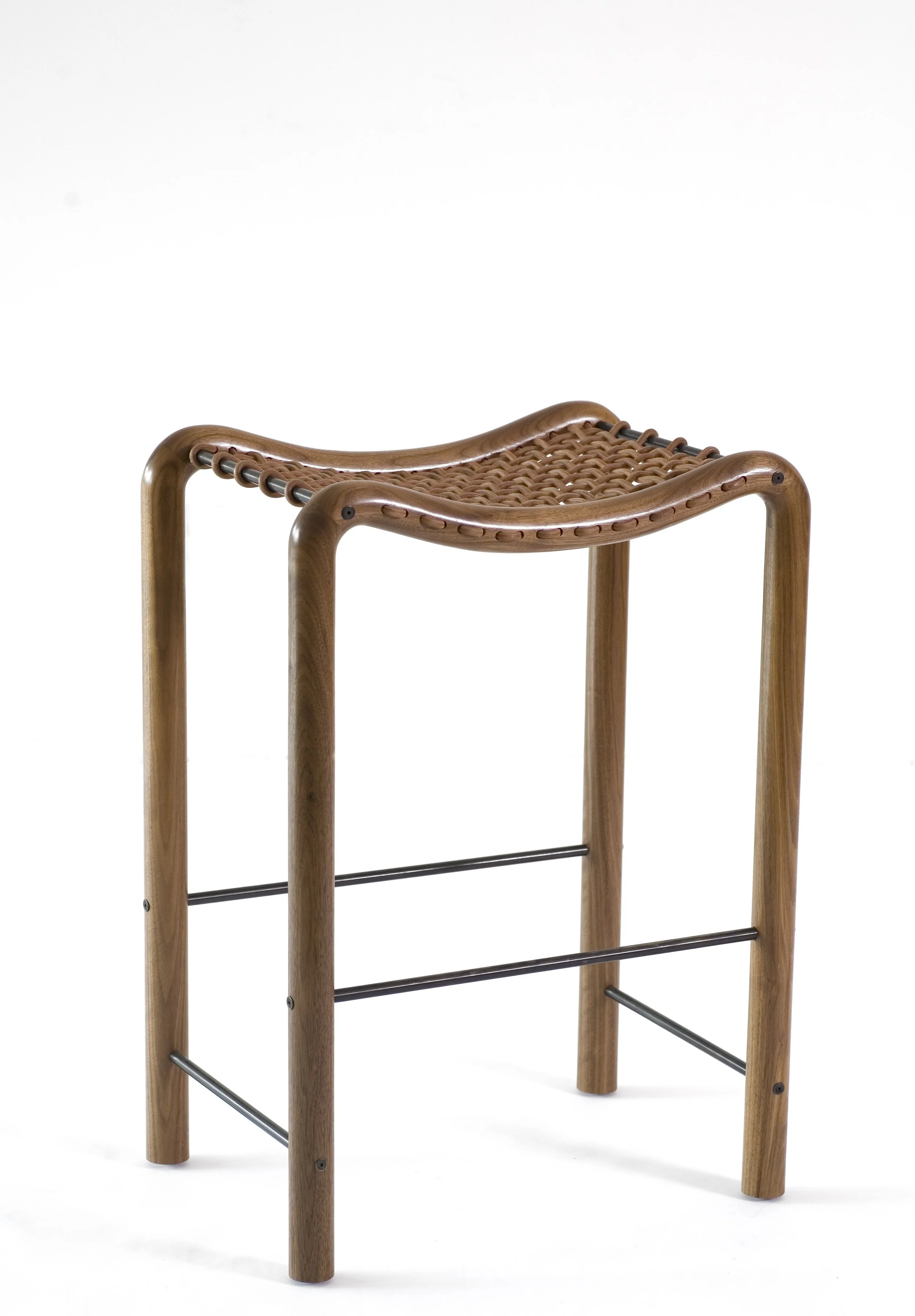 Walnut and Leather Barstool