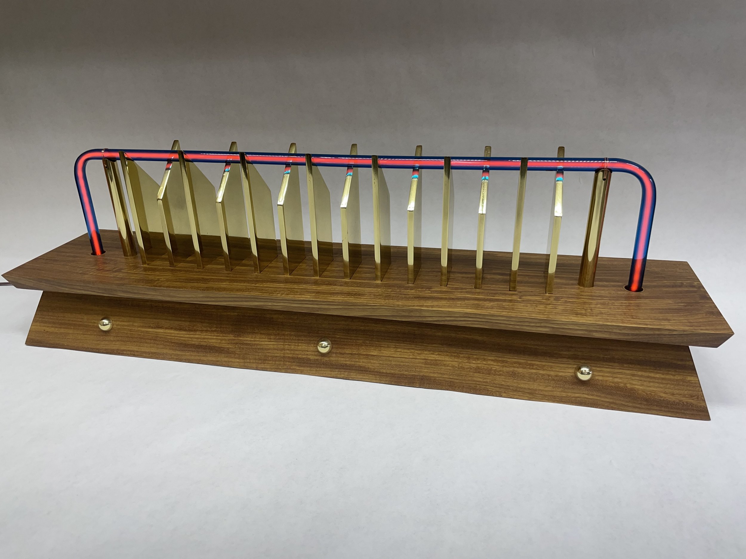 Afromosia, Brass, Glass, Neon