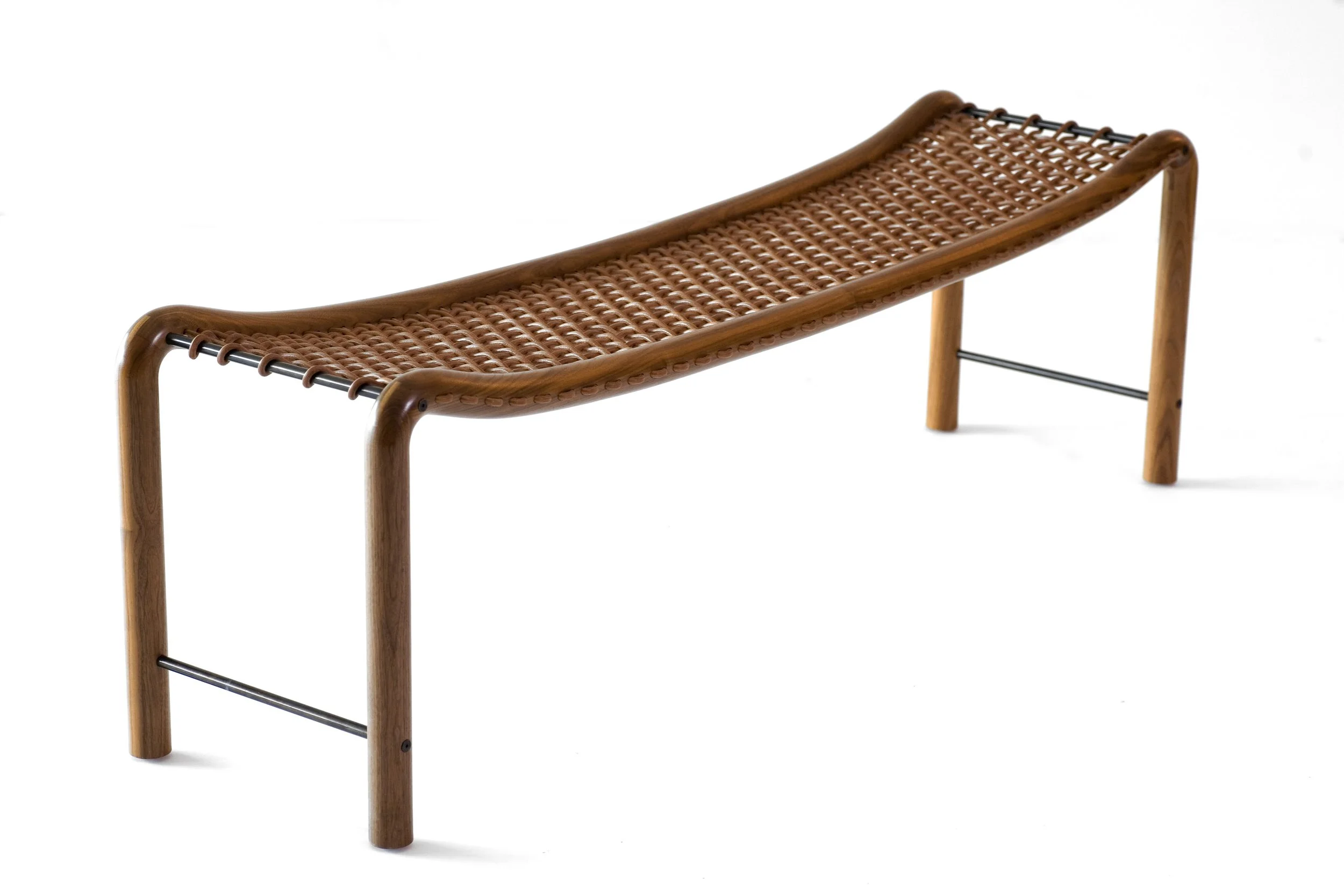 Walnut and Leather Bench 15" x 60"