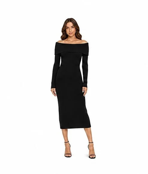 ANGELEYE-Elegant Off-Shoulder Black Knit Dress