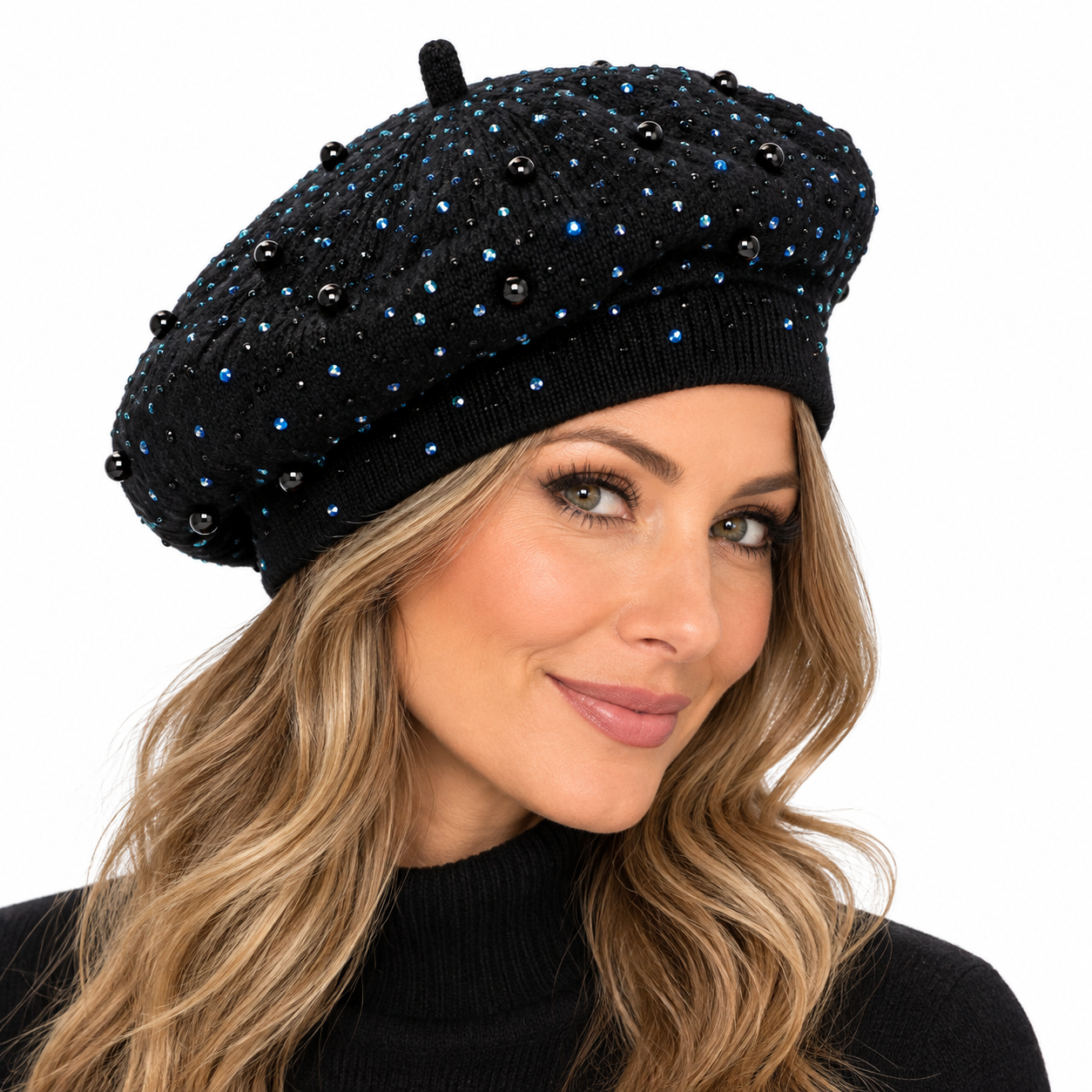 Elegant Sparkle & Pearl Knit Beret