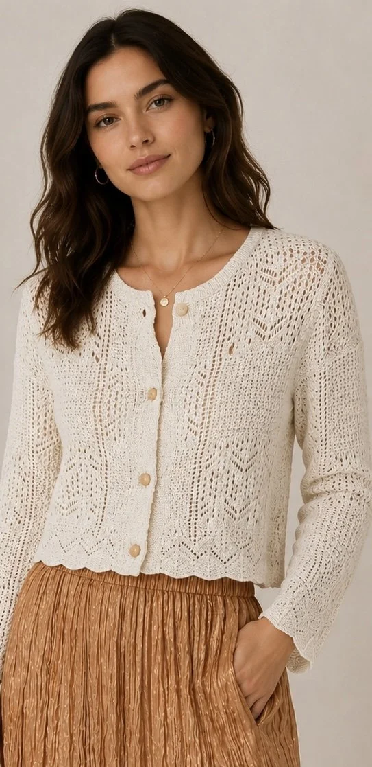 Elegant Knit Button-Up Cardigan with a hint of sparkle.