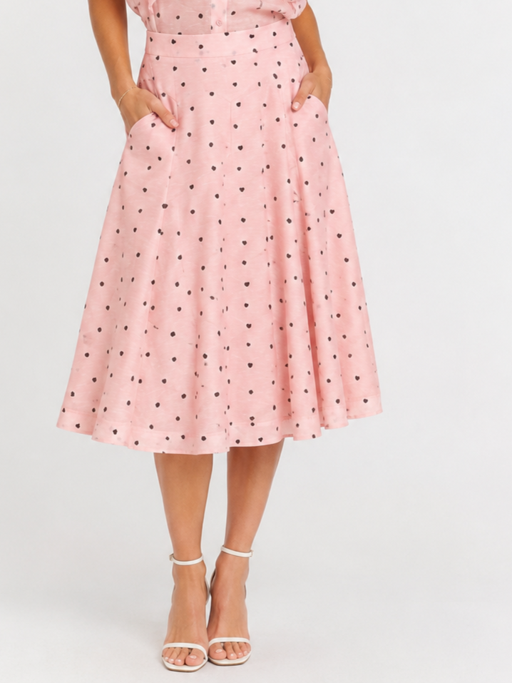 Nancy Yang Designer Heart Print Skirt