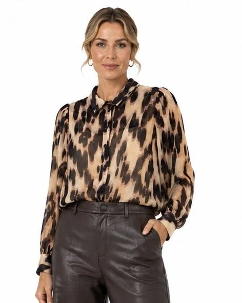 Esqualo -Sheer Animal PrintBlouse with Cami