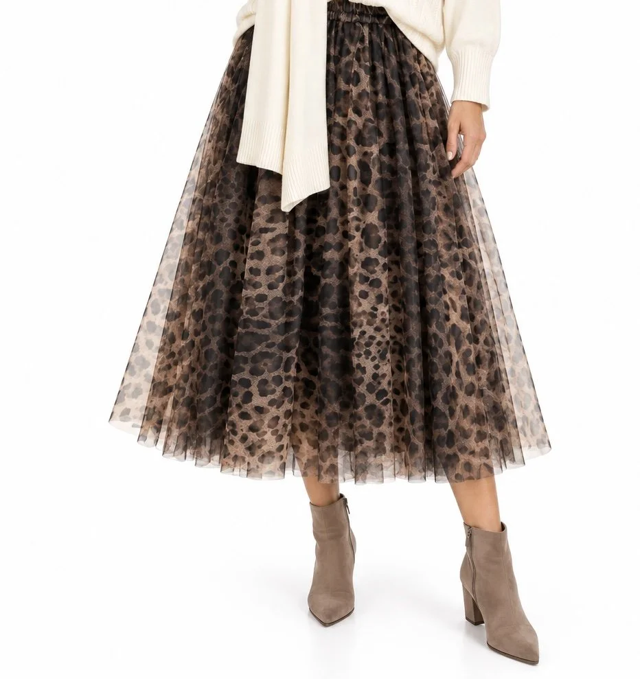 Eternelle-Italian Leopard Print Tulle Skirt
