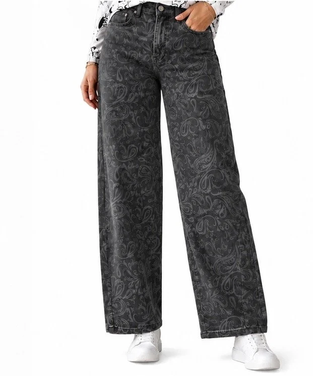 Esqualo-Black Paisley Barrel Leg Jeans